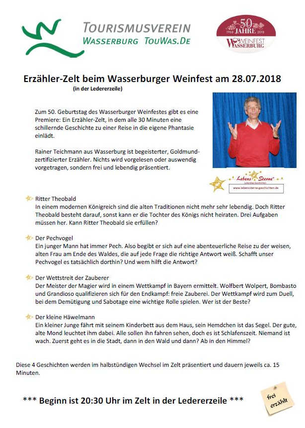 Rainer Teichmann Erzähler aus Wasserburg mit Lebenssterne beim Weinfest